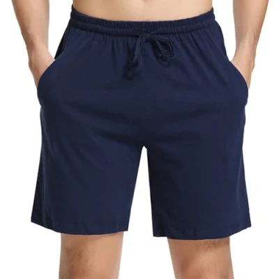 Afbeelding van Irdcomps Pyjamabroek voor heren, katoen, korte pyjamabroek, slaapbroek, slaapshorts, zomer, loungewear met zijzakken, S XXL, Stijl 2 blauw, XXL