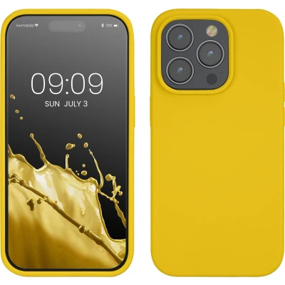Afbeelding van kwmobile telefoonhoesje geschikt voor Apple iPhone 14 Pro Hoesje met siliconen coating Smartphone case in stralend geel