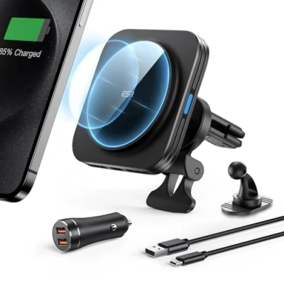Afbeelding van ESR HaloLock voor MagSafe autolader [15W snel opladen], draadloze luchtventilatie, magnetische telefoonhouder met oplader iPhone 15/14/13/12 serie