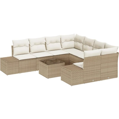 Afbeelding van vidaXL Tuin Sofa Set van 9 Beige en Crème Poly Rattan