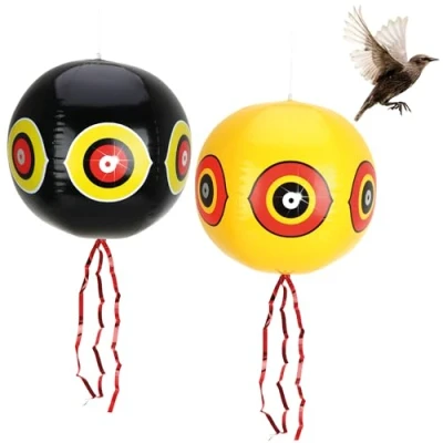 Afbeelding van COM FOUR® 2x vogelverschrikkerballon XXL vogelverschrikker om op te hangen met reflecterende ogen en knetterstrepen voor spreeuwen, kraaien, kauwen, duiven (2 stuks Ballon XXL)