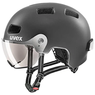 Afbeelding van uvex rush visor lichte stadshelm voor dames en heren met vizier incl. led licht dark silver matt 58 61 cm
