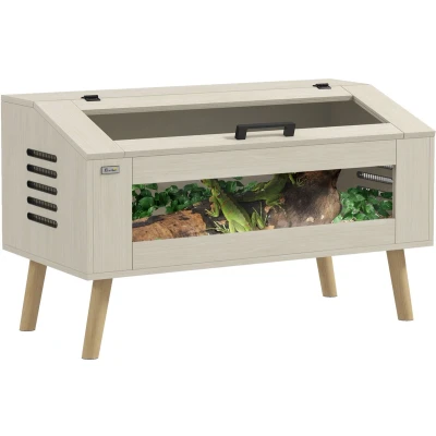 Afbeelding van PawHut Terrarium für Reptilien, Reptil Fütterungsbox mit gehärteten Glasfenstern, Deckel, Beine, Reptilienzuchtbox Amphibien, Spinne, Eiche, 100 x 50 60 cm