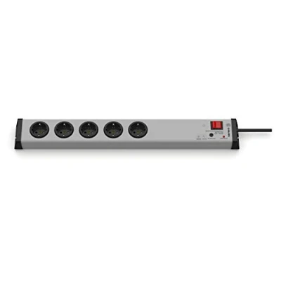 Afbeelding van EHMANN Stekkerdoos 0207x00052303, 5 voudig Plus, overspanningsbeveiliging met akoestisch en optisch signaal, breedband netfilter, 2 polige schakelaar, robuust kunststof profiel, 3 m voedingskabel