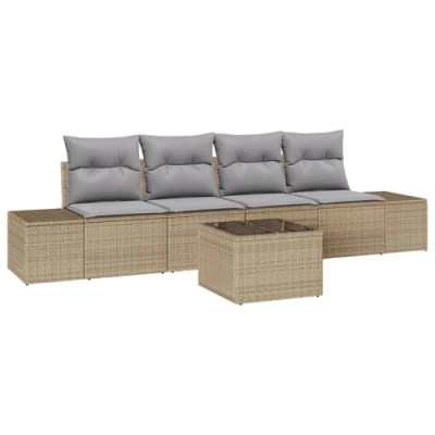 Afbeelding van vidaXL 5 delige Tuin Sofa Set met Kussens Beige Poly Rattan