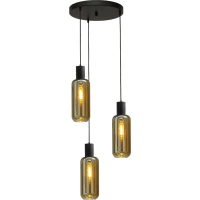 Afbeelding van Masterlight Hanglamp Bounty 3 lichts zwart met smoke glas 2472 05 35 5