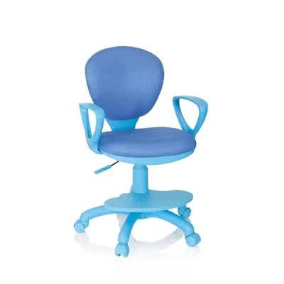 Afbeelding van hjh OFFICE 670978 kinderdraaistoel Kid Colour stof blauw bureaustoel kinderen, voetsteun en zitvlak in hoogte verstelbaar