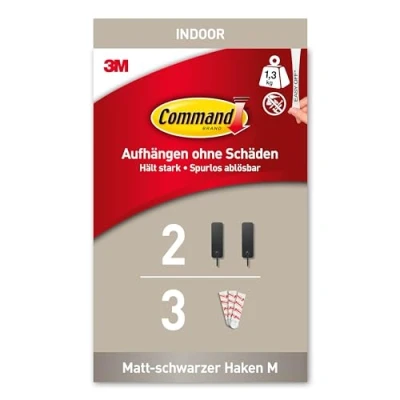 Afbeelding van Command Decoratieve haak, matzwarte binnengebruik 2 metalen middelgrote haken en 3 zelfklevende strips Hang jassen, portemonnees, handtassen, rugzakken, hoeden, sjaals, hondenlijnen