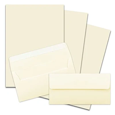 Afbeelding van Set van 25 x briefpapier, DIN A4 met lange enveloppen, zelfklevende folie, vanille (crème), mat schrijfpapier enveloppen FarbenFroh by GUSTAV NEUSER