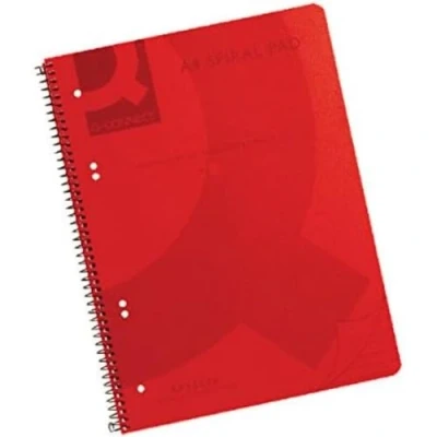 Afbeelding van Q Connect A4 spiraal gebonden polypropyleen notitieboek, 160 pagina&#039;s, rood, pak van 5