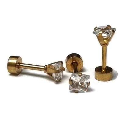Afbeelding van Helix piercing vierkant chirurgisch staal transparant goudkleurig 4mm 1.2mm 6mm