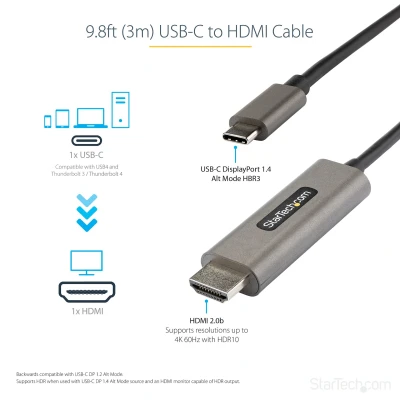 Afbeelding van StarTech.com CDP2HDMM3MH video kabel adapter 3 m HDMI Type A (Standaard) USB C Zwart, Zilver