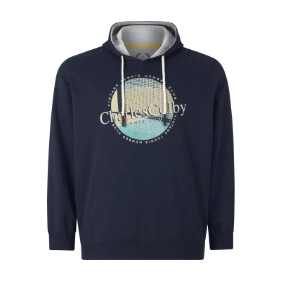 Afbeelding van Charles Colby +FIT Collectie hoodie EARL COLUM Plus Size met printopdruk donkerblauw