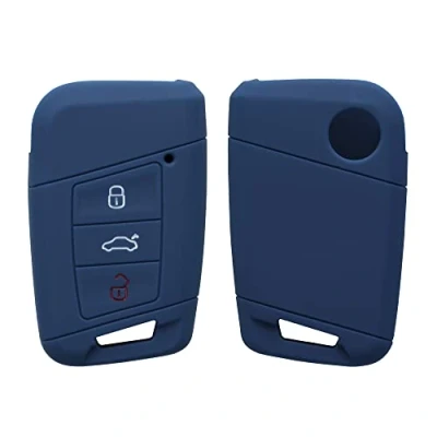 Afbeelding van kwmobile autosleutel hoesje geschikt voor VW 3 knops (alleen Keyless Go) hoes TPU behuizing Beschermende auto sleutel case Sleuteletui in donkerblauw