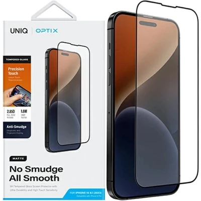 Afbeelding van UNIQ Optix mat gehard glas voor iPhone 15 Pro Max met applicator