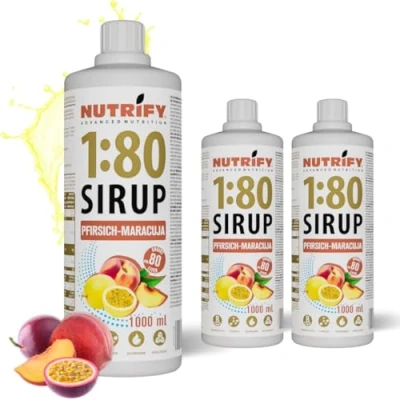 Afbeelding van NUTRIFY Vital Fitness Drink 1:80 siroop 3x 1 L Voordeelset Perzik Maracuja, drankconcentraat met vitaminen en carnitine suikervrij geeft 240 liter sportdrank caloriearm 3 pack