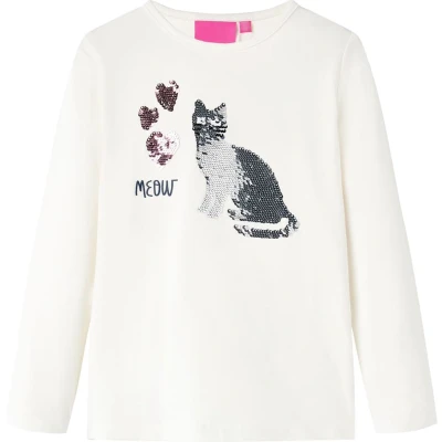Afbeelding van Kindershirt met lange mouwen pailletten kat 92 ecru