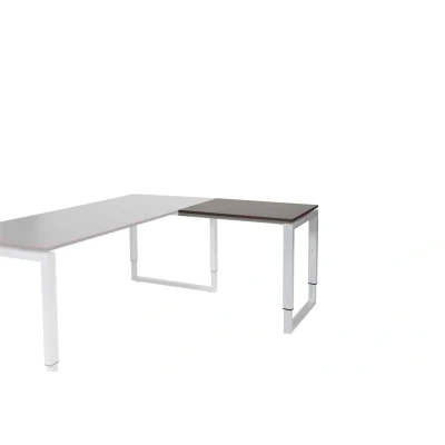 Afbeelding van Domino Plus aanbouwtafel, hoogte instelbaar (62 85cm) met 80x60cm &#039;zwevend&#039; logan eiken 25mm blad en aluminium (RAL9006) O poot frame