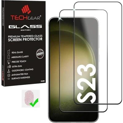 Afbeelding van TECHGEAR 2 stuks PREMIUM vinger ID glas compatibel met Samsung Galaxy S23/S23 5G, volledige lijm gehard schermbeschermer [vinger ID] [volledige lijm] [HD helderheid] [krasbestendig] [maximale