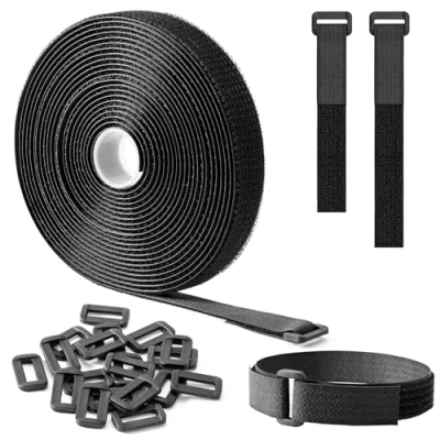 Afbeelding van Trilancer Herbruikbare Klittenbanden 5m x 2cm, Verstelbare Kabelbinders met 25 Lussen, Op Maat Te Knippen Band voor Kabelbeheer En Opslag, Zwart