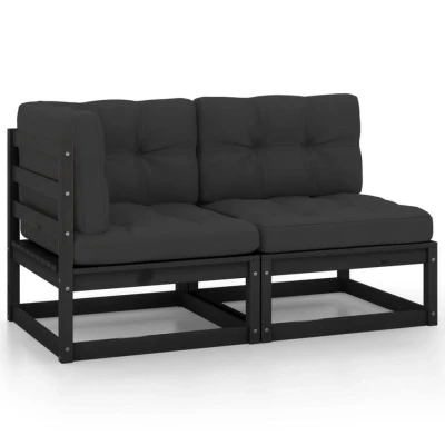 Afbeelding van 2 Delige Loungeset Met Kussens Massief Grenenhout Grijs 1 / Zwart Middenbank + hoekbank