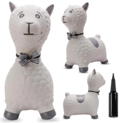 Afbeelding van Springdier met pomp 1+, springpaard, springhond, max 50kg vanaf 1 jaar, verschillende dieren en kleuren (Grijze Alpaca)