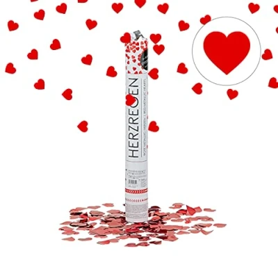 Afbeelding van Relaydays party popper hartjes, 40 cm, confetti kanon, carnaval, partyshooter, decoratie voor bruiloft, rood