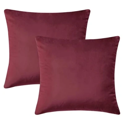 Afbeelding van Hafaa Kussenslopen 45 x cm (set van 2) decoratieve fluwelen vierkante kussensloop luxe zachte bankkussen hoes voor slaapkamer bordeaux