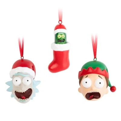 Afbeelding van Grupo Erik Kerst Decoratie Rick &amp; Morty Set decoratieve kerstballen 3 stuks (Rick, en Pickle)