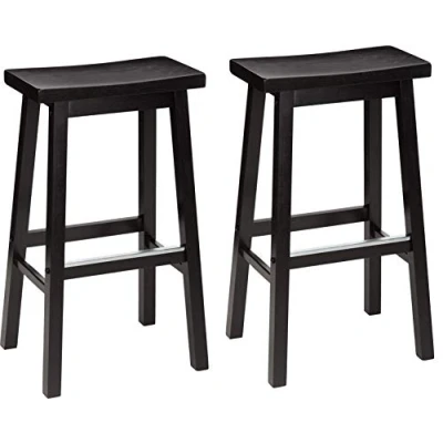Afbeelding van Amazon Basics Kruk voor aanrecht, massief houten zitting, 74 cm hoog, zwart, 2 stuks