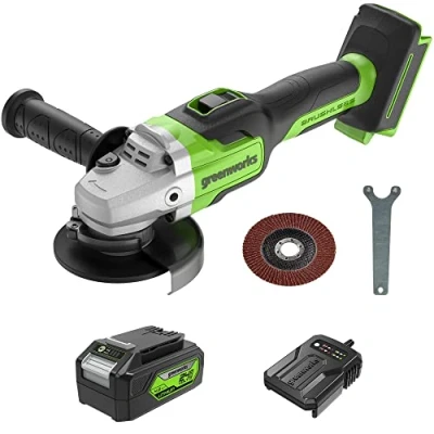 Afbeelding van Greenworks GD24AGK4 Accu Slijptol 125 mm Schijfblad, 10500 tpm, Links of Rechtshandig, 24V 4Ah en Oplader, 3 Jaar Garantie