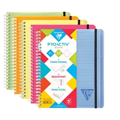 Afbeelding van Clairefontaine 328776C Linicolor Fresh Proactiv&#039;Book Spiraal Geïntegreerd Notitieboek met Tabs A5+ 16x21cm 180Pagina&#039;s uitneembare geruite lijnen Wit papier 90g willekeurige kleur cover