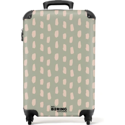 Afbeelding van NoBoringSuitcases.com® Handbagage koffer lichtgewicht Reiskoffer trolley Groen met beige vlekken Rolkoffer wieltjes Past binnen 55x40x20 en 55x35x25