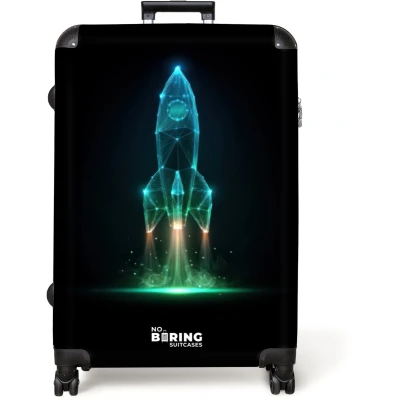 Afbeelding van NoBoringSuitcases.com® Koffer groot Reiskoffer lichtgewicht Lancerende raket in neonstijl Rolkoffer met 4 wielen Grote trolley XL 98 liter bagage