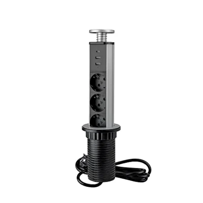Afbeelding van Emuca Inschuifbare multiconnector Vertikal, snelladen, 3 EU/ 2 USB stekkers A+ 1 C, Metallic grijs, Plastic en aluminium