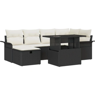 Afbeelding van vidaXL 7 delige Tuin Sofa Set met Kussens Zwart Poly Riet