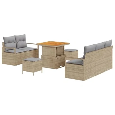 Afbeelding van vidaXL 8 delige Tuin Sofa Set met Kussens Beige Poly Rattan Acacia