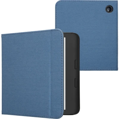 Afbeelding van kwmobile E reader hoesje geschikt voor Kobo Libra Colour hoes flip case met magneetsluiting Ereader cover Denim design in blauw