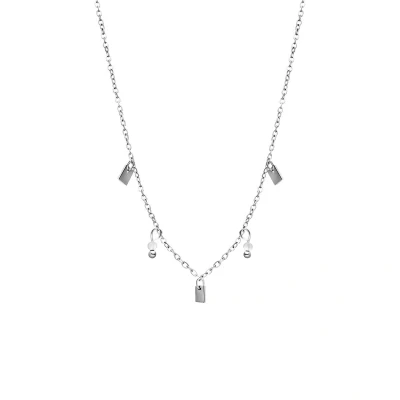 Afbeelding van Lucardi Dames Stalen Ketting met maansteen Staal Zilverkleurig 45 cm