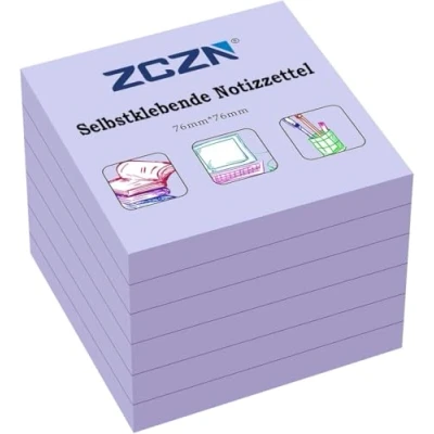 Afbeelding van ZCZN zelfklevende notitieblaadjes 6 blokken, 80 vellen, 76 x mm, lichtpaars