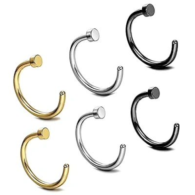 Afbeelding van Zeayebsr inless Stalen neusring, hoepel, neuspiercing, lichaamssieraden, 6 stuks, Roestvrij staal