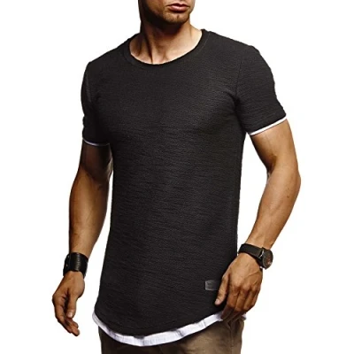 Afbeelding van Leif Nelson T shirt voor heren, zomer, met ronde hals, regular fit, 100% katoen, basic casual shirt, zwart, M