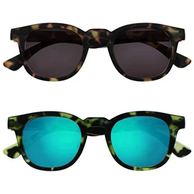 Afbeelding van Opulize Bay 2 Stuks Dik Ronde Mannen Vrouwen Mat Bruin Groene Schildpad Zon Lezers Leesbril SS97 26 +2,50