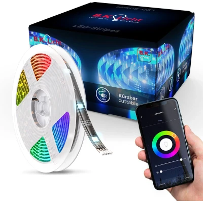 Afbeelding van B.K.Licht Smart Wifi LED strip 2 meter Auto USB slimme licht RGB App met siliconen coating zwart TV light