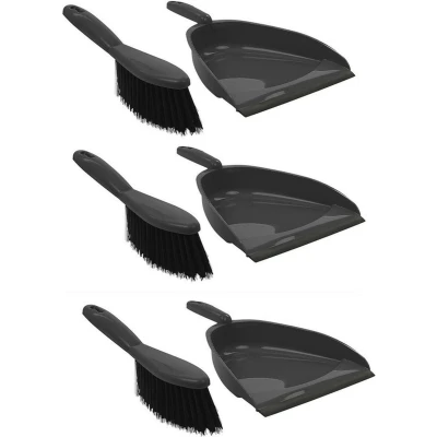 Afbeelding van 3x Grijze stoffer en blik set kunststof 22 x 33 cm Huishoud/schoonmaakbenodigdheden Schoonmaakar