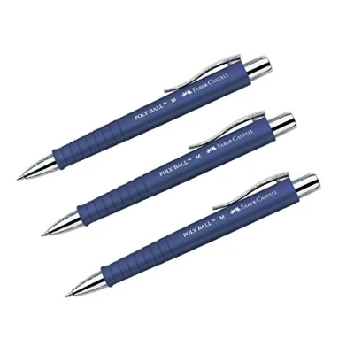 Afbeelding van Faber Castell balpen POLY BALL 241151 blauw met grote vulling, 0,5 mm M, ergonomische driehoekige vorm, anti slip schacht, metalen clip, onuitwisbaar, verpakking 3 stuks