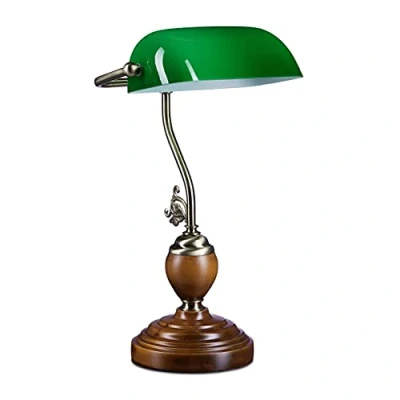 Afbeelding van relaxdays Bankierslamp groen glas, Notarislamp design, Bureaulamp, Tafellamp, Vintage lamp
