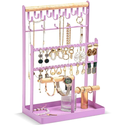 Afbeelding van ProCase Sieraden Organizer Stand Ketting Oorbel Houder, 6 Tier Houder met 15 Haken, Toren Display Rack Opslag Boom voor Armbanden Oorbellen Ringen Paars