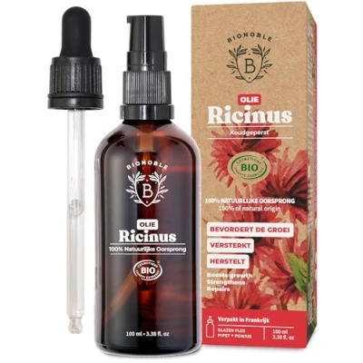 Afbeelding van BIOLOGISCHE RICINUSOLIE 100% Puur, Natuurlijk &amp; Koudgeperst Wimpers, Wenkbrauwen, Lichaam, Haar, Baard, Nagels Vegan Cruelty Free Castor Oil Glazen fles + Pipet Pompje (100ml)