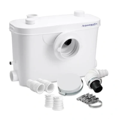 Afbeelding van Aquamatix Hefsysteem 400W Broyeur Hefinstallatie Afvalwaterpomp Vuilwaterpomp 100L/min 7m verticale pompafstand met 3 inlaten voor toilet, gootsteen en badkuip koolstoffilter